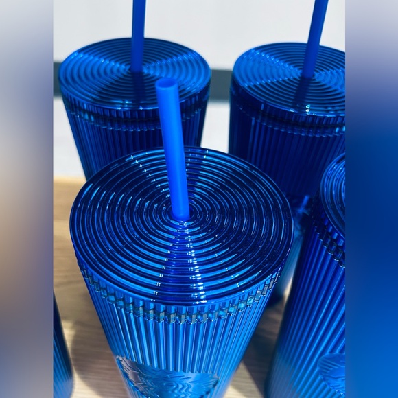 Starbucks Blue Pleated Chrome Cup Anodized Metallic Tumbler Venti 24oz New 2024 - Picture 13 of 17